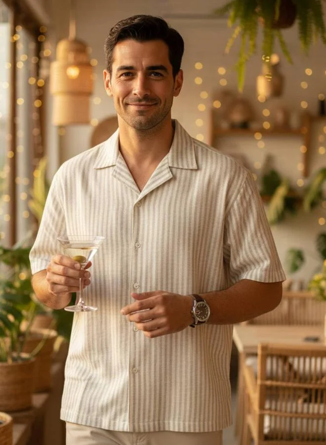 ترولوم قميص مخطط بقصة مريحة للرجال